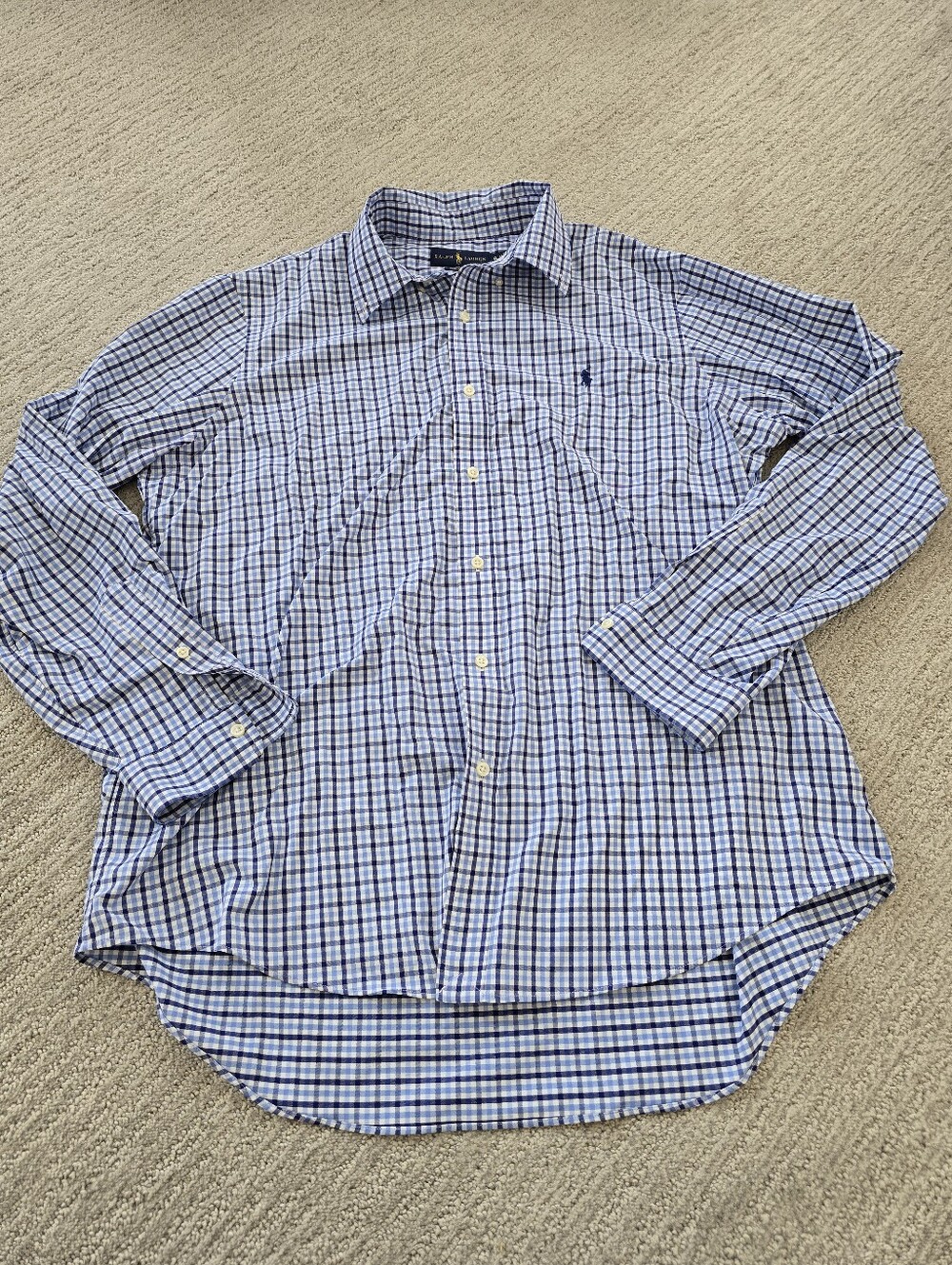 Polo Ralph Lauren Men’s Blue and White Performance Windowpane Button-Up Shirt